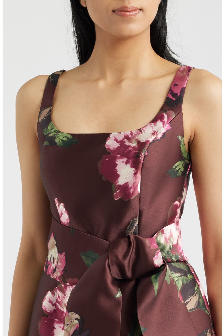 Floral Print Sleeveless Satin Gown, Alternate, color, WINE MULTI