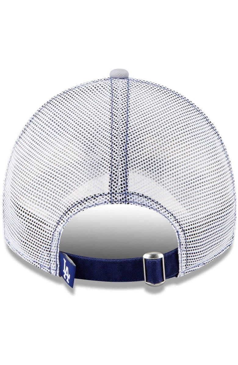 New Era Men's New Era Royal Los Angeles Dodgers Frayed Wordmark Trucker 9TWENTY Adjustable Hat, Alternate, color, 