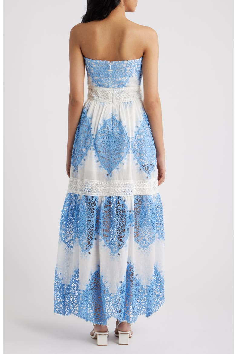 Antonella Strapless Midi Dress, Alternate, color, WHITE/ BLUE