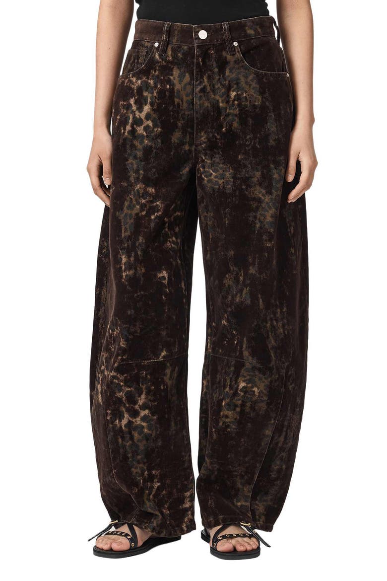 Jett Flock Leopard Print Wide Leg Jeans, Main, color, LEPPO BROWN