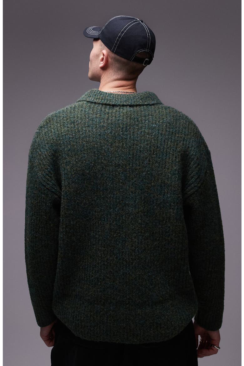 Relaxed Fit Collar Rib Sweater, Alternate, color, DARK GREEN