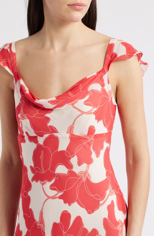 Shop Rails Marigold Floral Flutter Sleeve Midi Dress In Scarlet Hibiscus