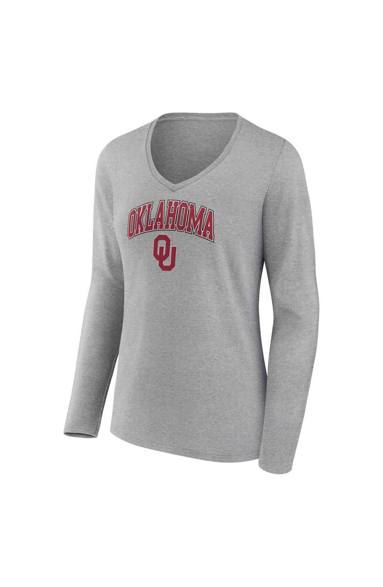 FANATICS Women's Fanatics Branded Heather Gray Oklahoma Sooners Evergreen Campus Long Sleeve V-Neck T-Shirt, Alternate, color, 