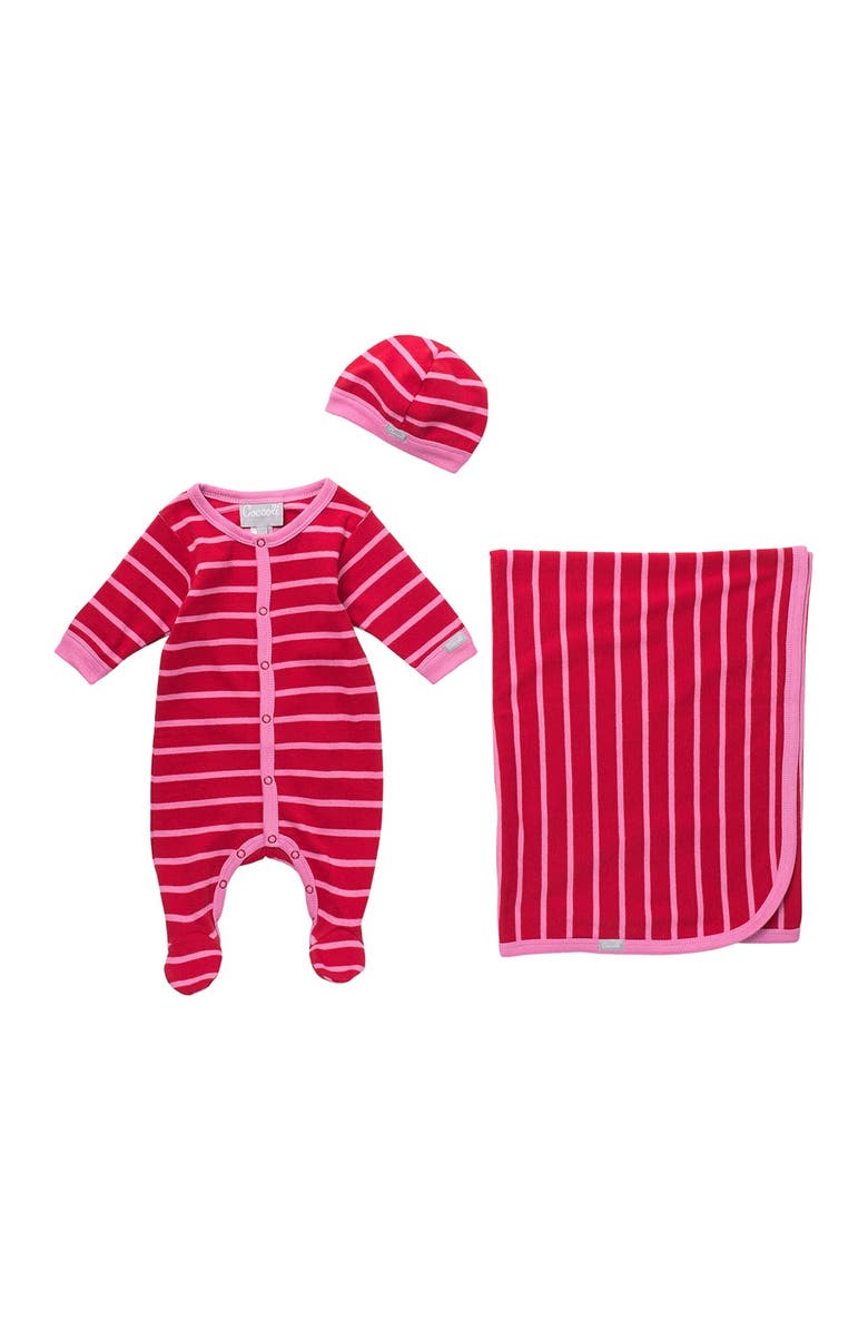 Coccoli Striped Footie, Cap, & Blanket Set, Main, color, 