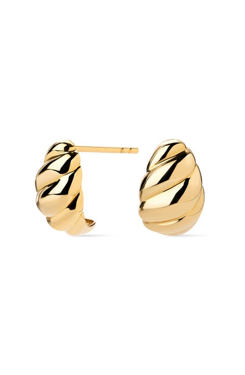 Solid Yellow Gold - Rope Huggie Studs