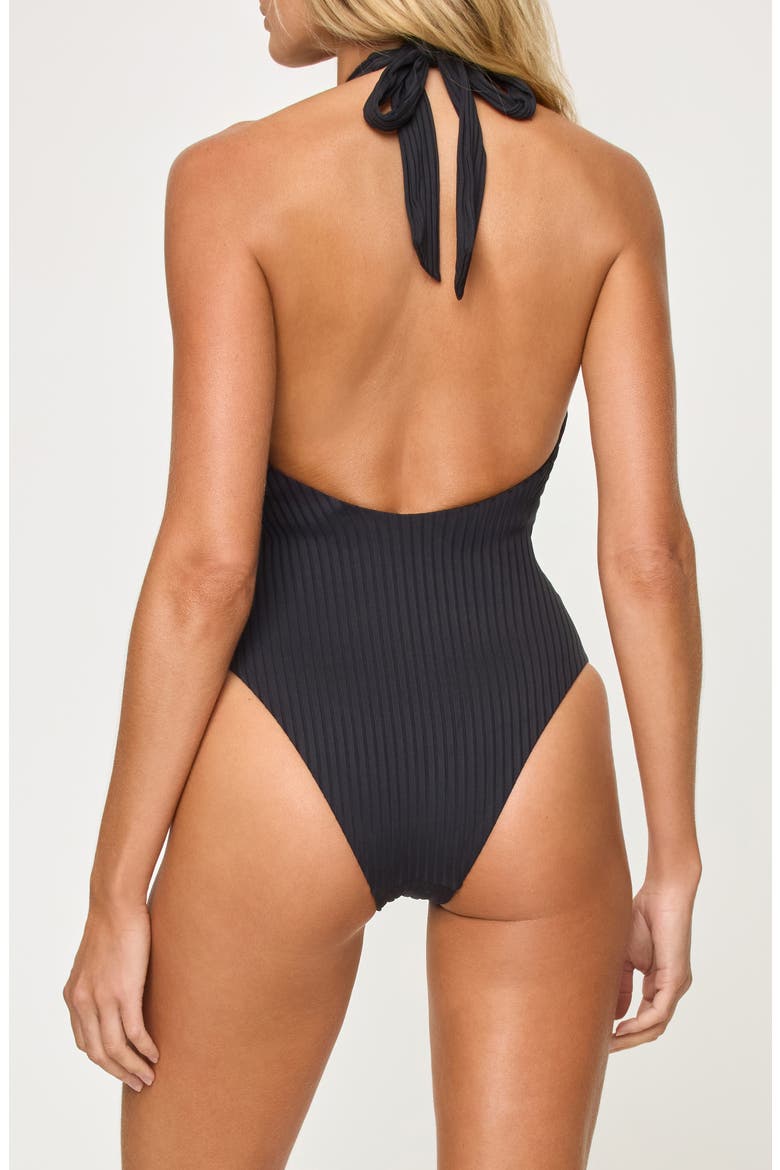 Coast to Coast Halter One-Piece Swimsuit, Alternate, color, BLACK