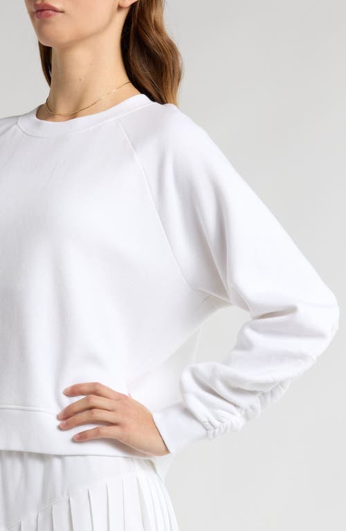 Zella Ruched Sleeve Crewneck Sweatshirt In White