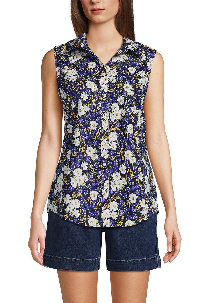 Sleeveless No Iron Shirt, Alternate, color, Deep Sea Spring Floral