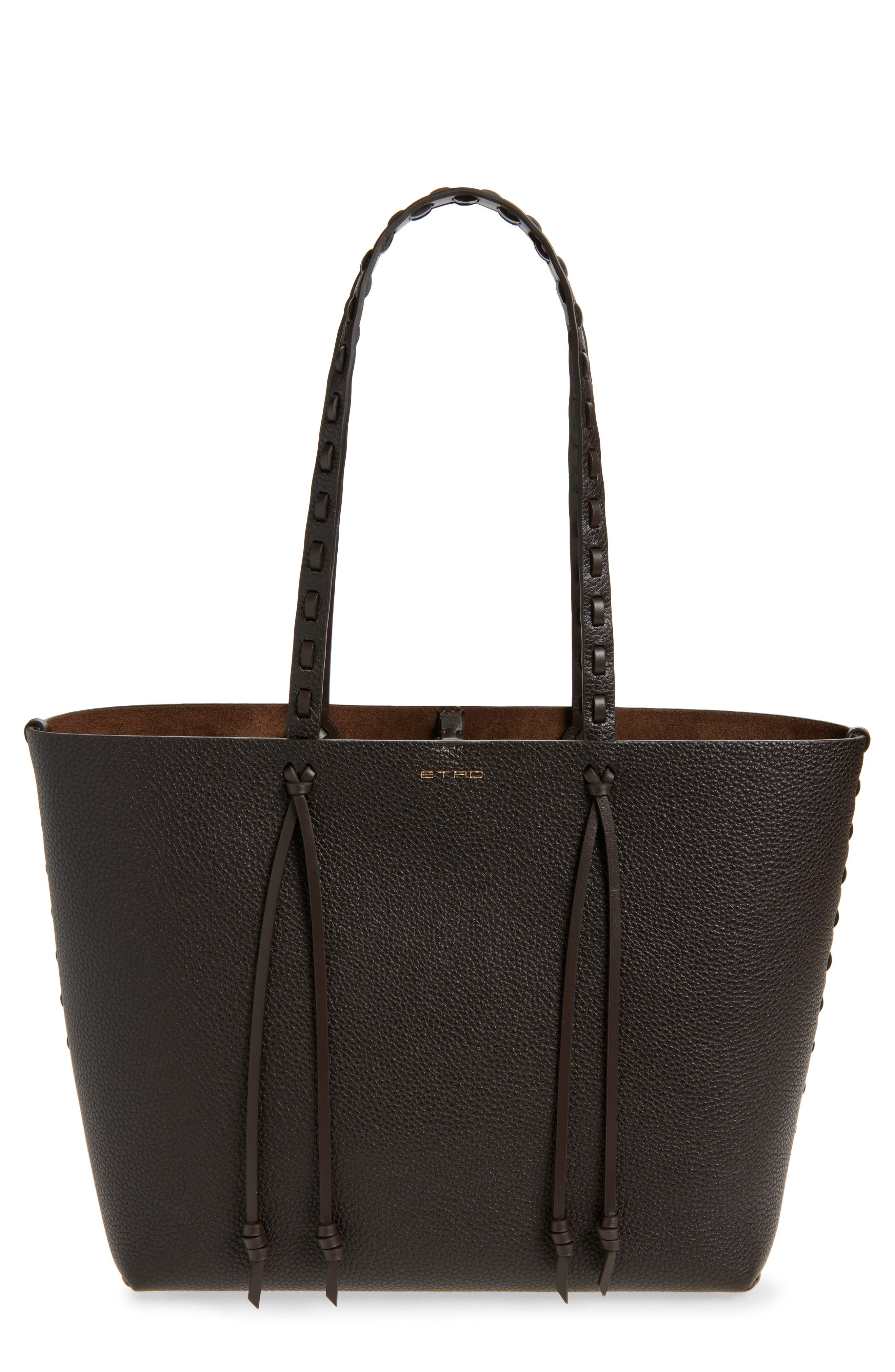 Etro Shopping Essential Leather Tote, Main, color, Brown