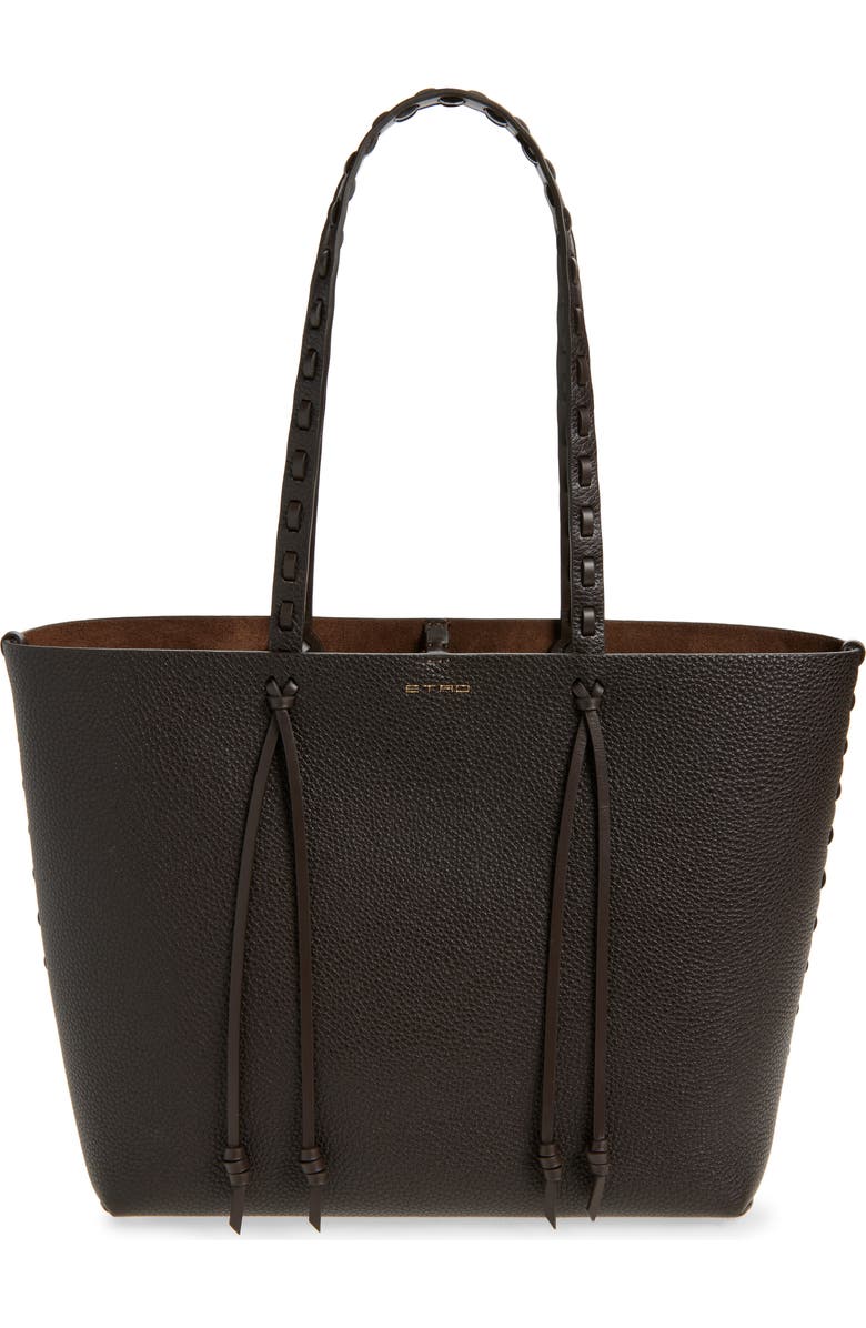 Etro Shopping Essential Leather Tote, Main, color, Brown