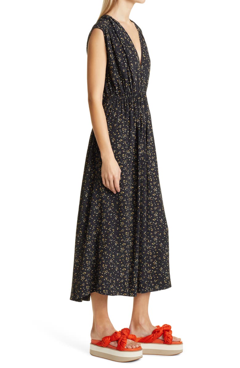 Ganni Ditsy Floral Plunge Neck Dress, Alternate, color, Black