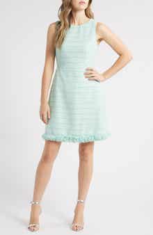 Eliza J Fringe Detail Sleeveless Tweed A-Line Dress