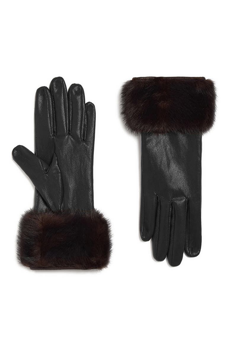 Betty Faux Fur Cuff Gloves, Main, color, NOIR/ NOIR MULTI