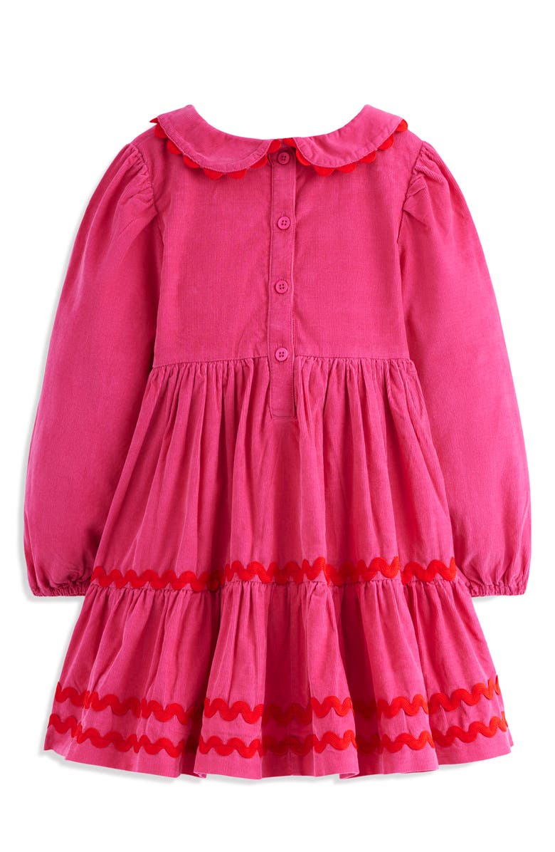 Kids' Rickrack Trim Long Sleeve Tiered Corduroy Dress