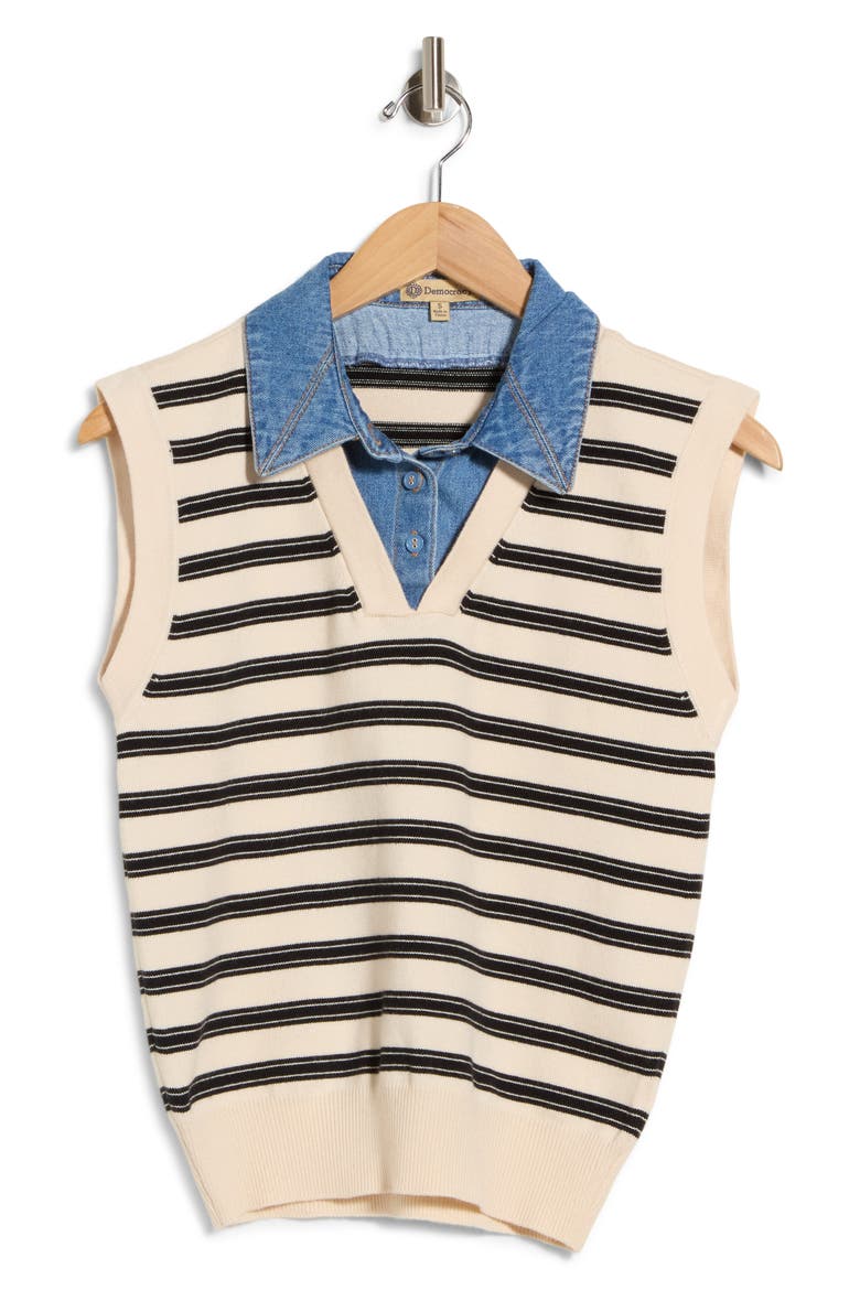 Denim Trim Sweater Vest, Alternate, color, STRIPE BLACK