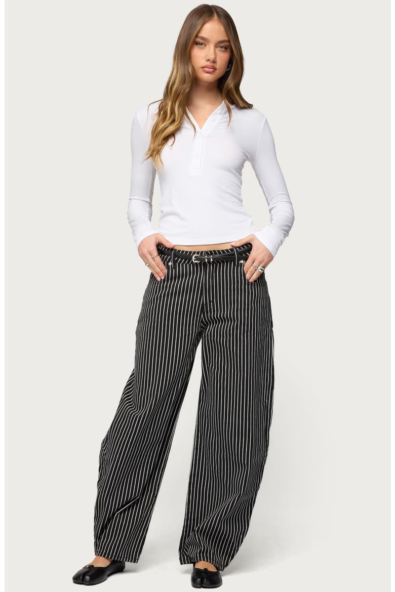 Pinstripe Low Rise Barrel Leg Jeans, Alternate, color, BLACK-AND-WHITE