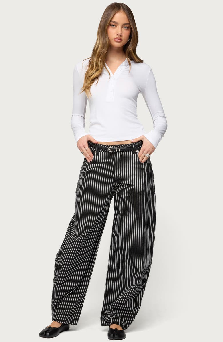 EDIKTED Pinstripe Low Rise Barrel Leg Jeans, Alternate, color,