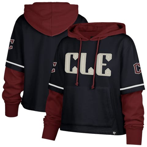 Women's '47  Navy Cleveland Guardians City Connect Shortstop Cropped Pullover Hoodie