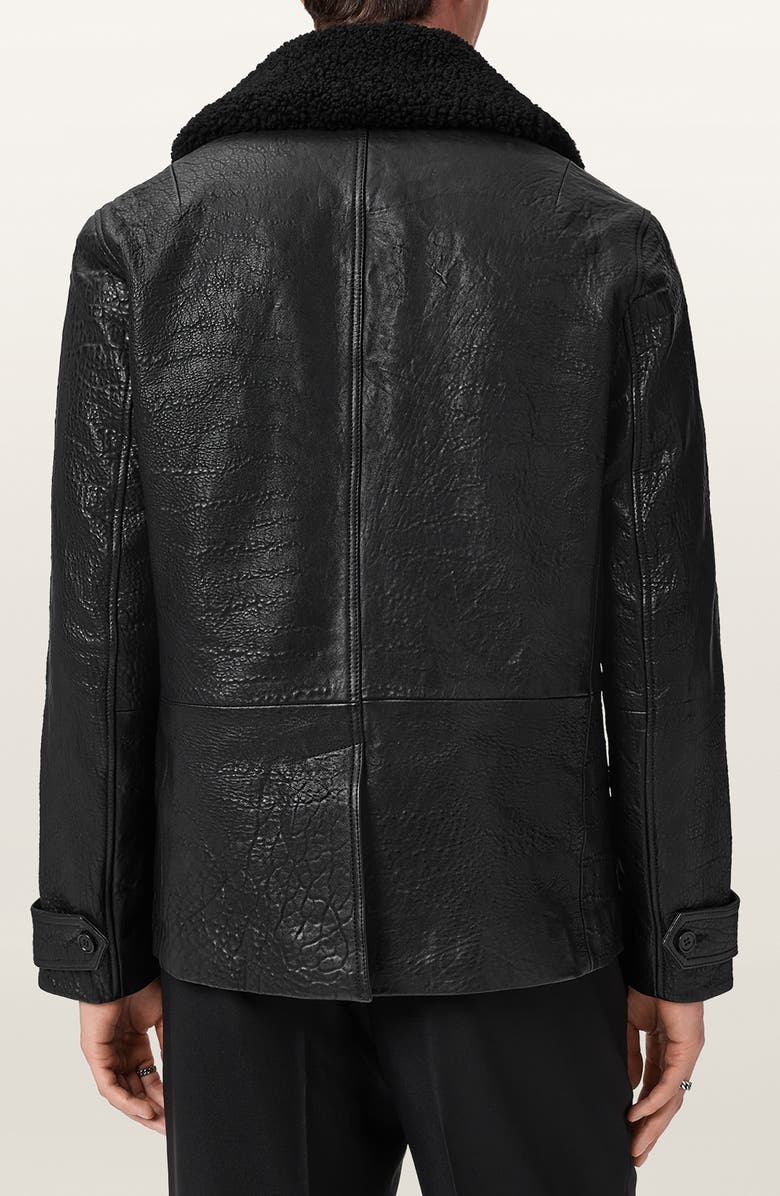 AllSaints Hamlet Genuine Shearling Trim Leather Coat, Alternate, color, Black