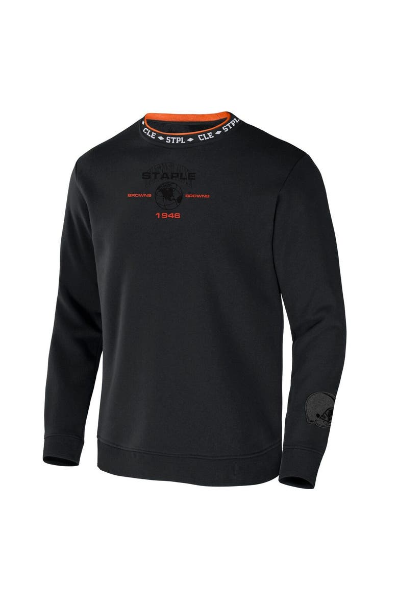 Men's NFL x Staple Black Cleveland Browns Globe Crewneck Pullover, Alternate, color, Black