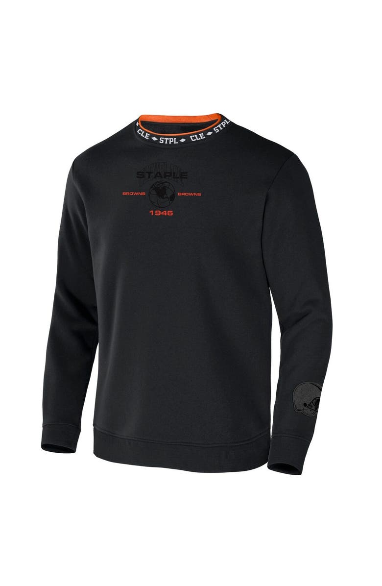 STAPLE Men's NFL x Staple Black Cleveland Browns Globe Crewneck Pullover, Alternate, color, 