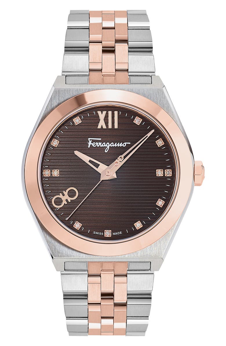 FERRAGAMO Vega New Diamond Two-Tone Bracelet Watch, 40mm, Main, color, Stainless Steel