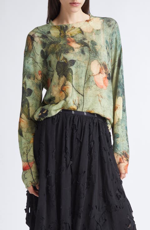 Ripped Floral Cashmere Sweater