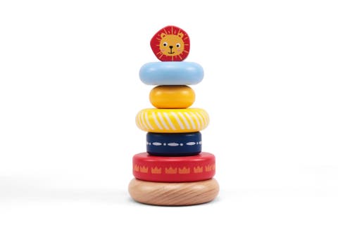 Leo Stacking Toddler Ring Tower - 7-Piece Blue Wooden Stacker Puzzle
