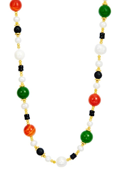 Cultured Freshwater Pearl & Agate Strand Necklace