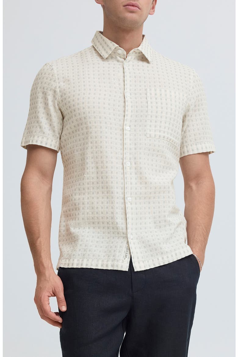 Dobby Checked Short Sleeve Cotton Shirt, Main, color, MARSHMALLOW