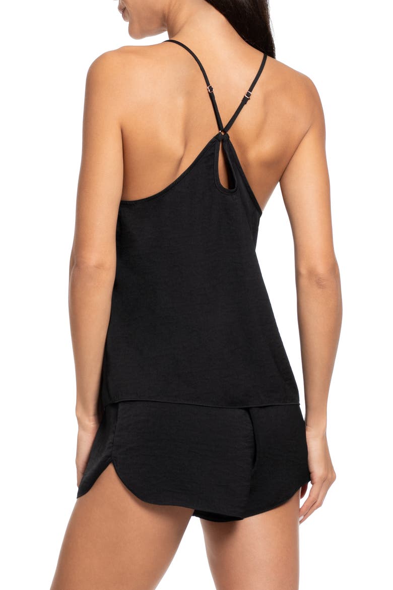 Hammered Satin Camisole & Tap Shorts Pajamas, Alternate, color, BLACK