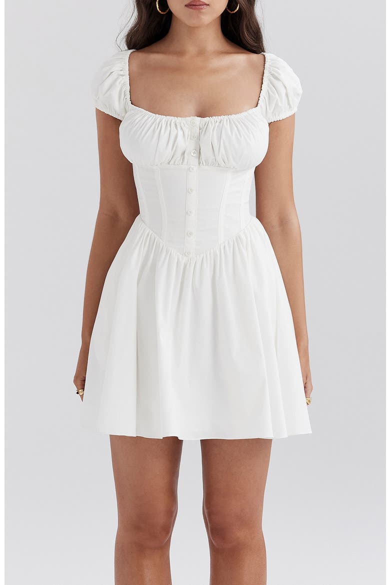 Nala Puff Sleeve Stretch Cotton Blend Minidress, Alternate, color, WHITE