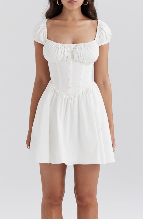 House Of Cb Nala Puff Sleeve Stretch Cotton Blend Minidress In White