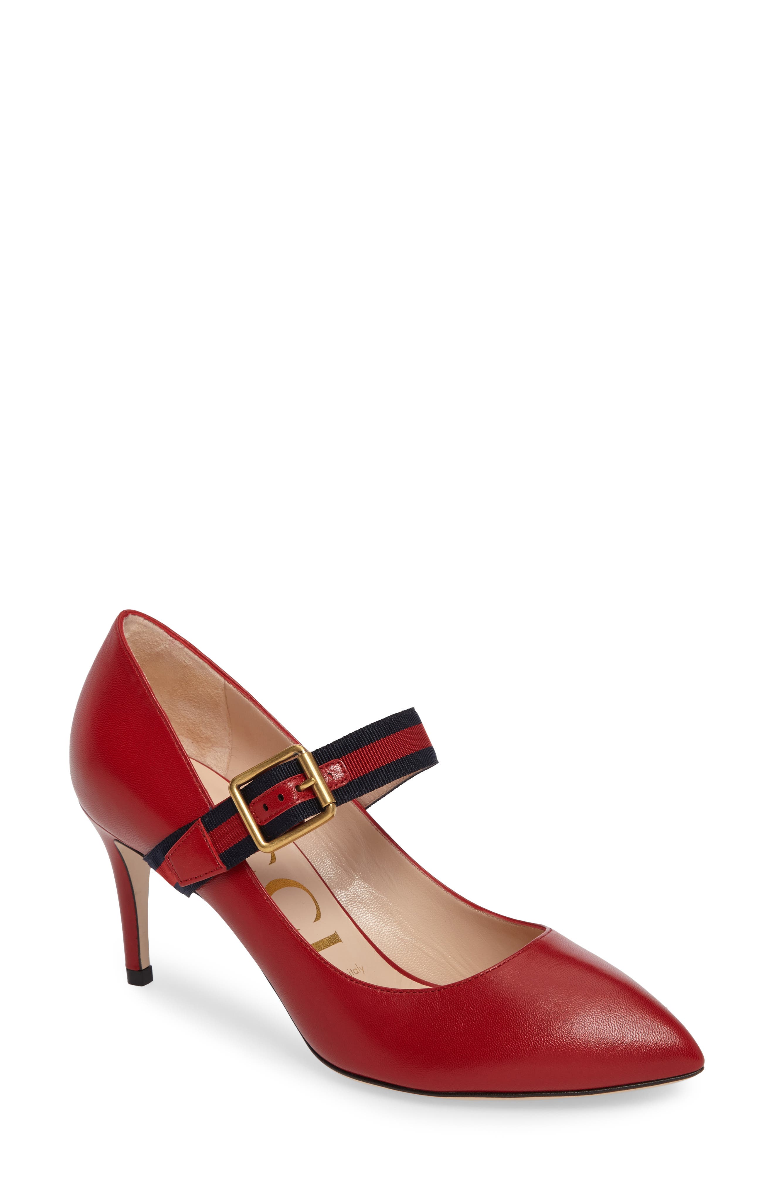 Mary Jane Pointed Toe Pump, Main, color, RED LEATHER