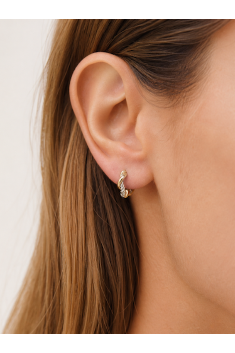 Faye Two-Tone Braided Mini Hoops, Alternate, color, Gold