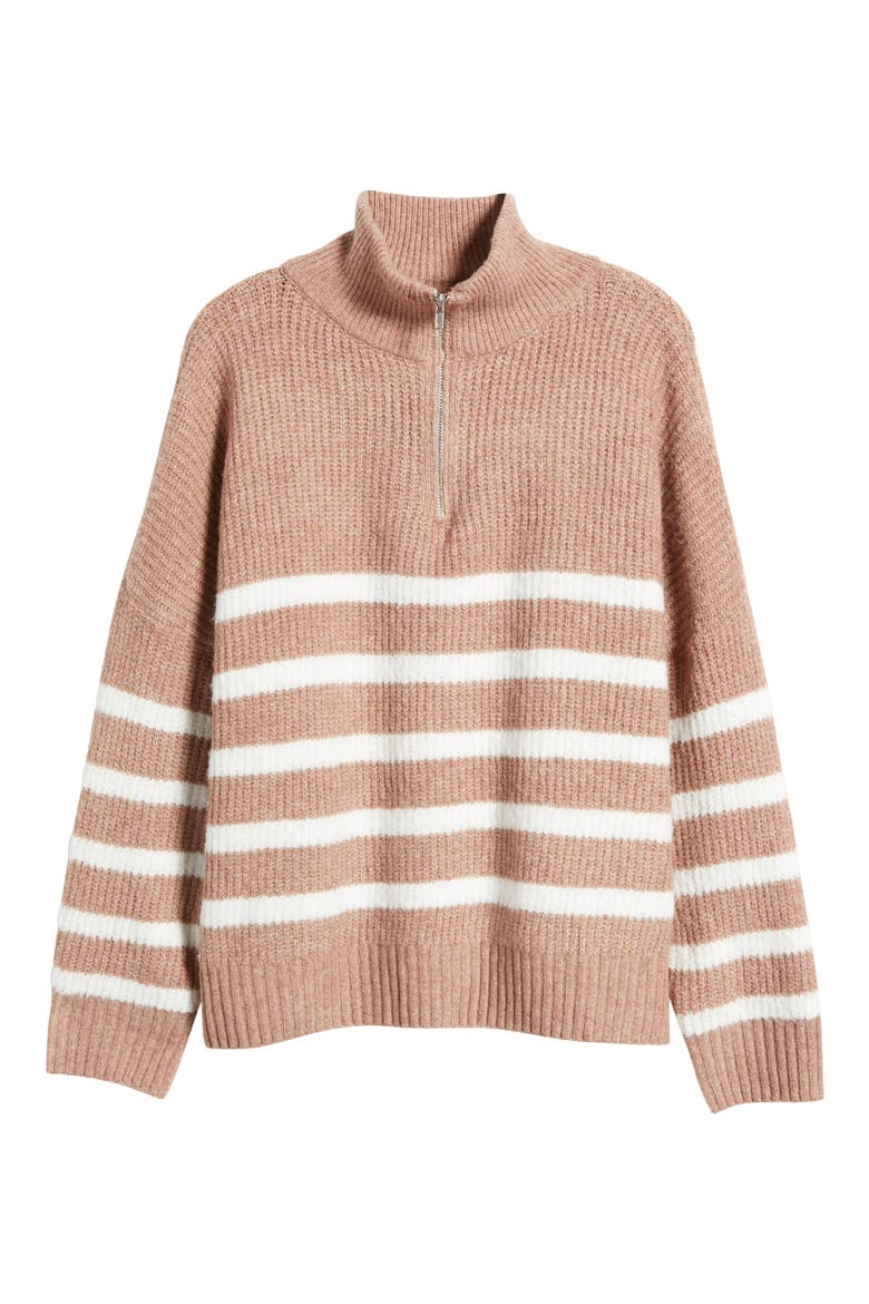 Miranda Stripe Quarter Zip Sweater, Alternate, color, TAUPE