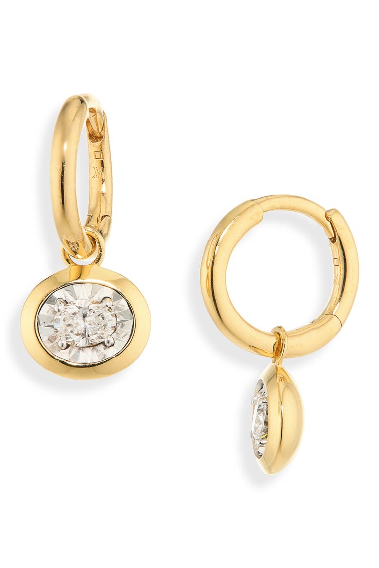 Lab Grown Diamond Oval Huggie Hoop Earrings, Main, color, 18K GOLD VERMEIL / LAB DIAMOND