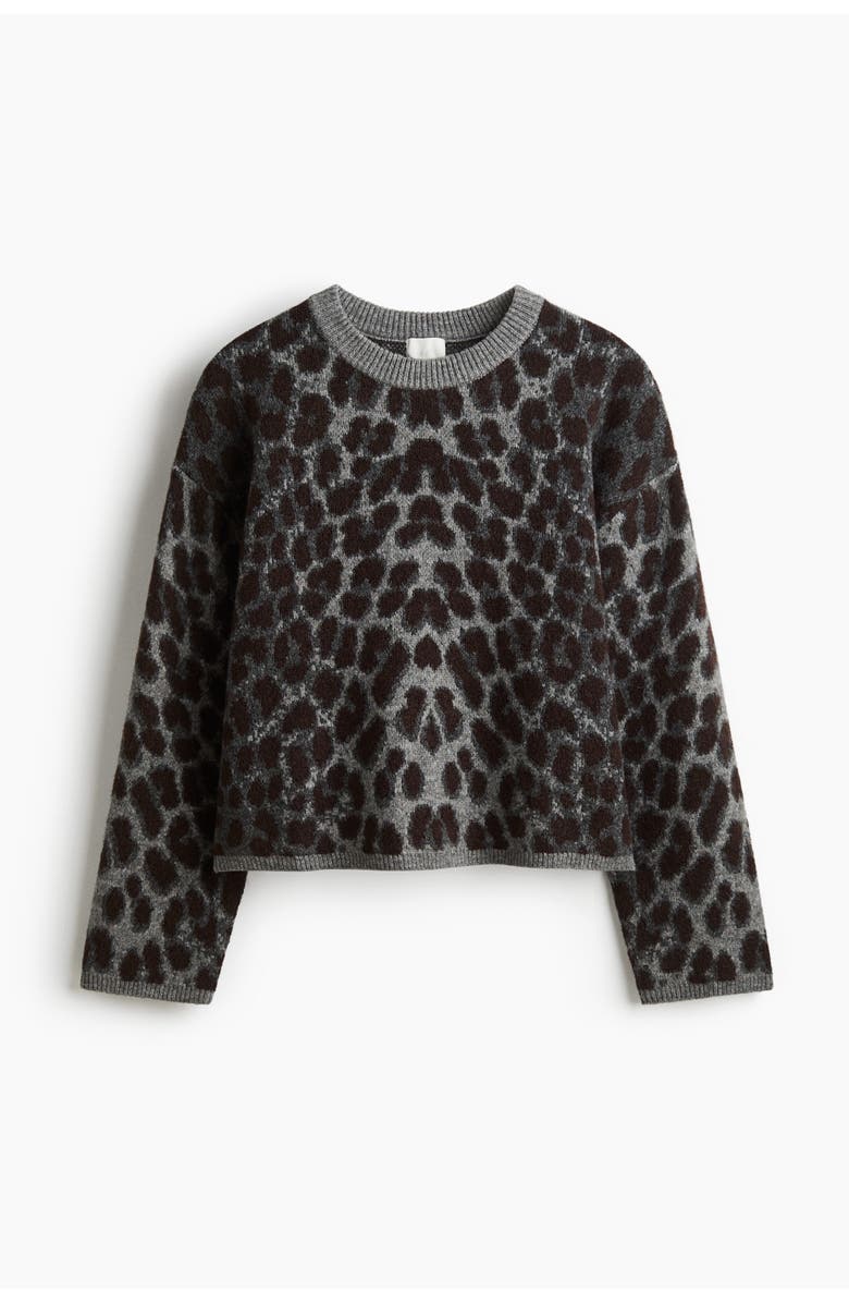 H&M Jacquard-knit Jumper, Main, color, Gray/Leopard Print