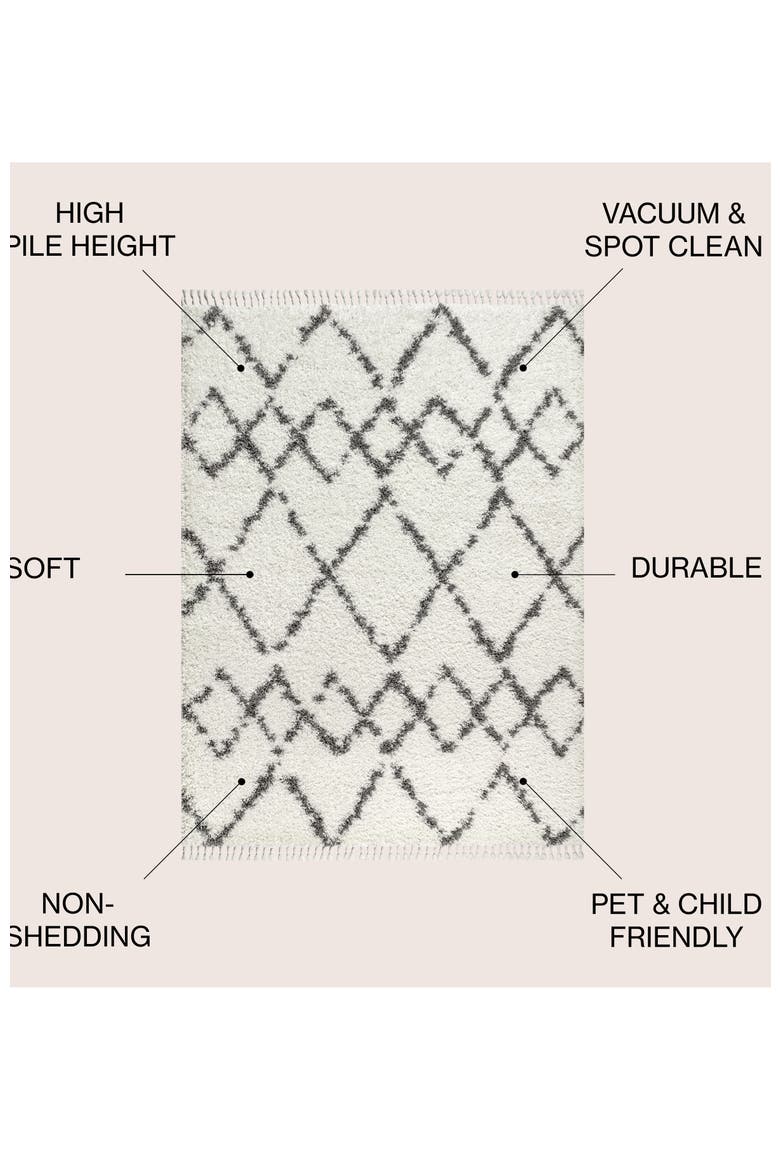 Mercer Shag Plush Tassel Moroccan  Geometric Trellis Area Rug, Alternate, color, Ivory/Gray