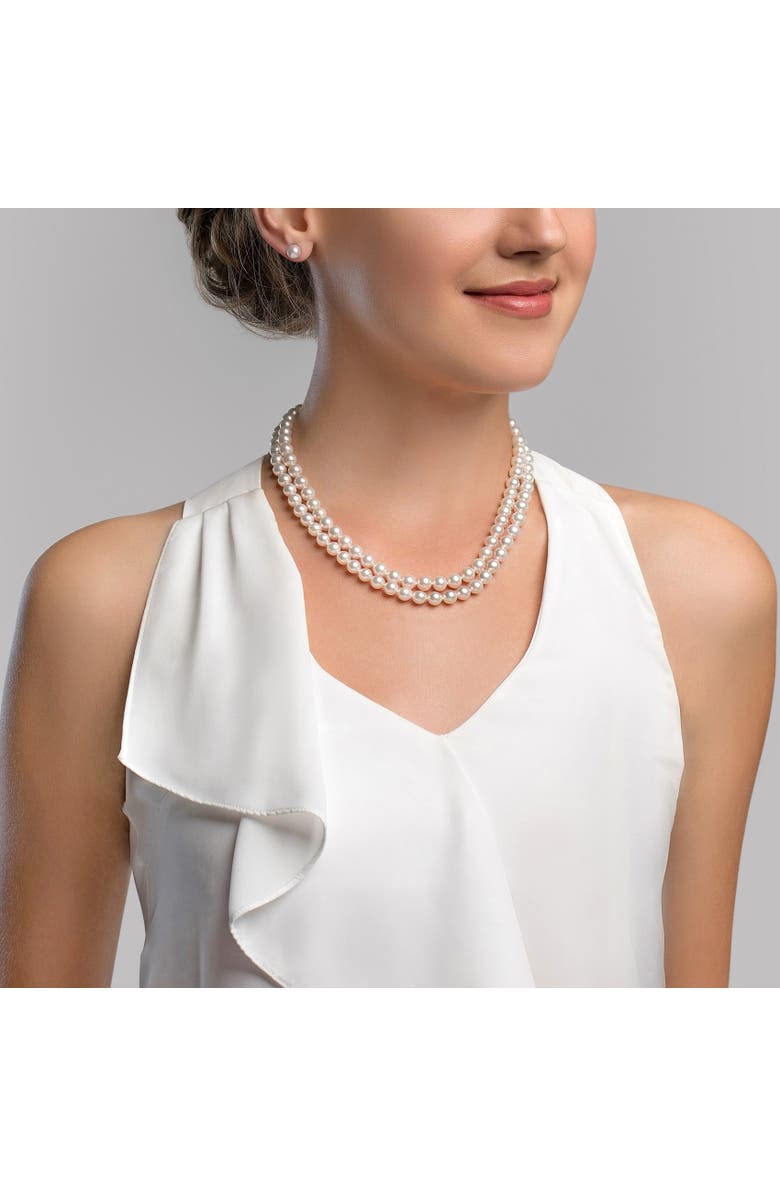 The Pearl Source 4.0-9.0mm White Freshwater Pearl Graduated Double Strand Necklace, Alternate, color, Sterling Silver Clasp