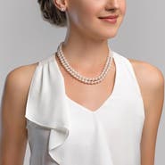 The Pearl Source 8.5-9.5mm White Freshwater Pearl Double Strand Necklace
