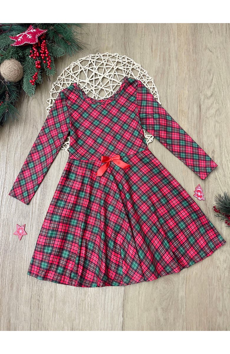 Mia Belle Girls Mistletoe Princess Plaid Holiday Dress, Alternate, color, Red