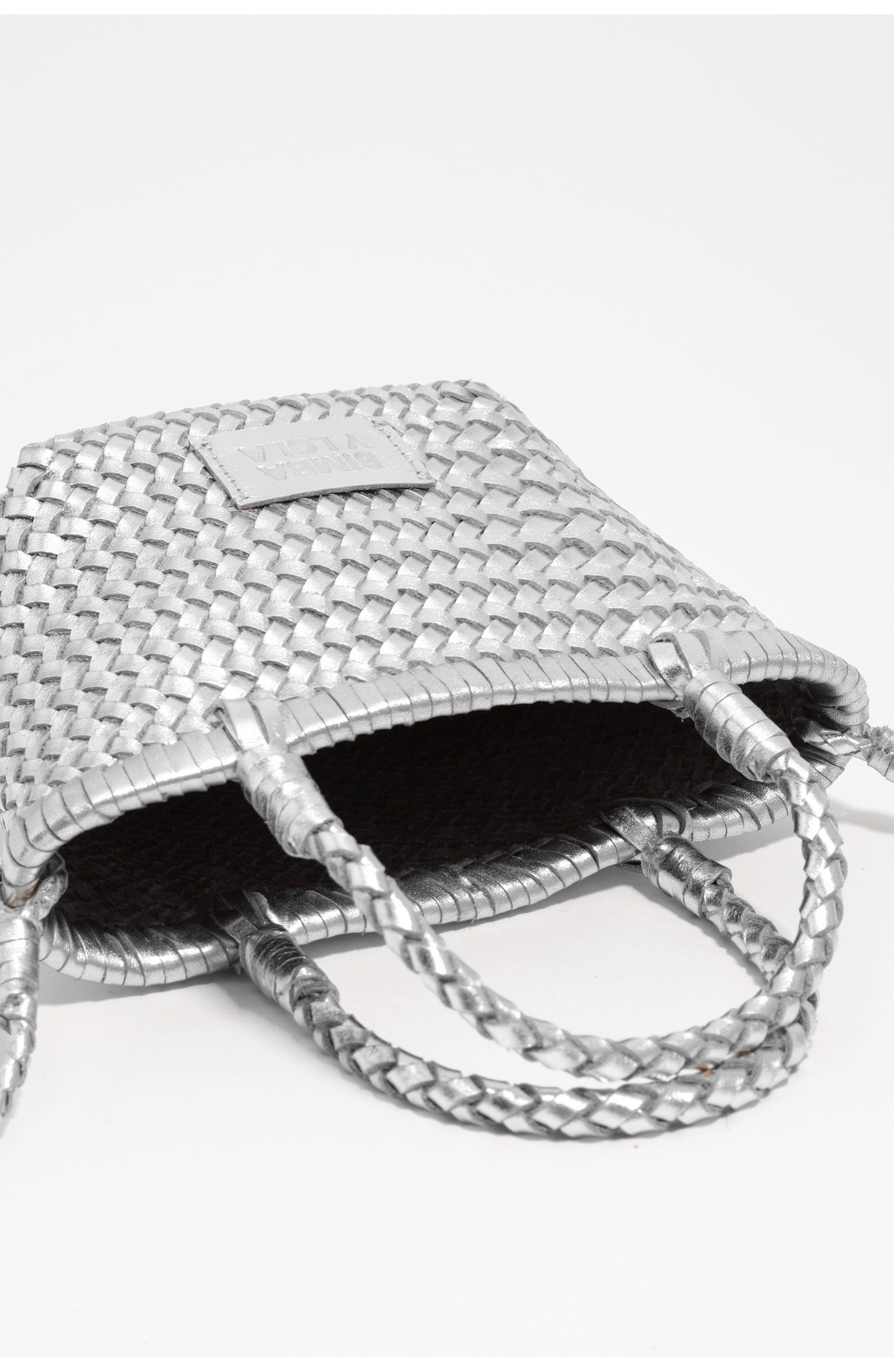 Bimba y Lola Plaited Mini Bag In Leather, Alternate, color, Silver