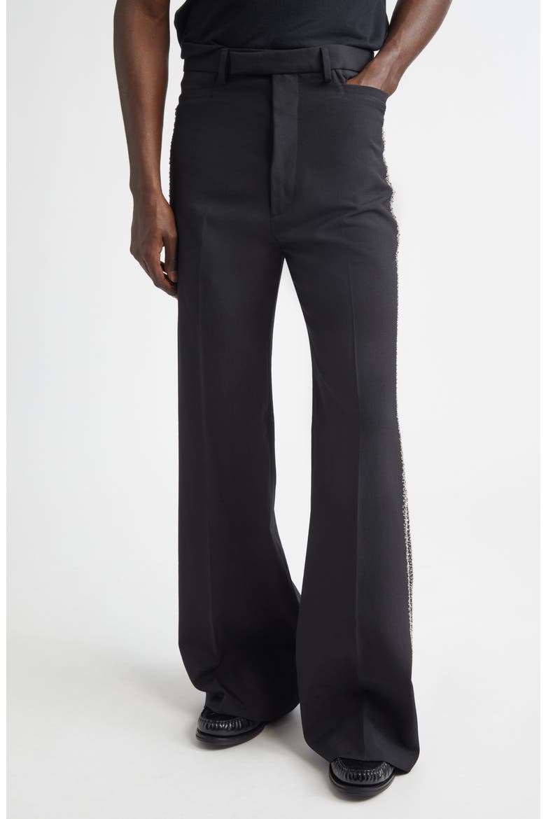 Crystal Stripe Flare Leg Pants, Main, color, BLACK
