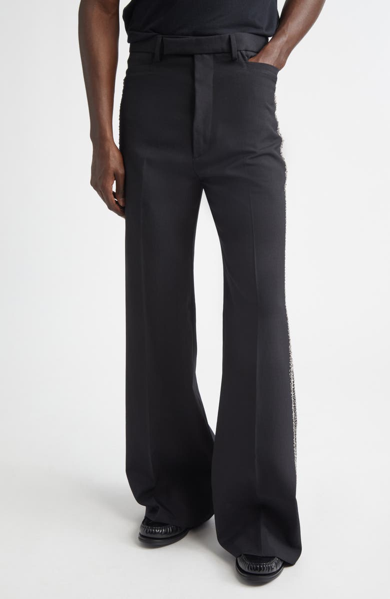 AMIRI Crystal Stripe Flare Leg Pants, Main, color, Black