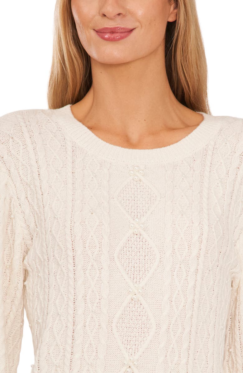 CeCe Imitation Pearl Cable Sweater, Alternate, color,
