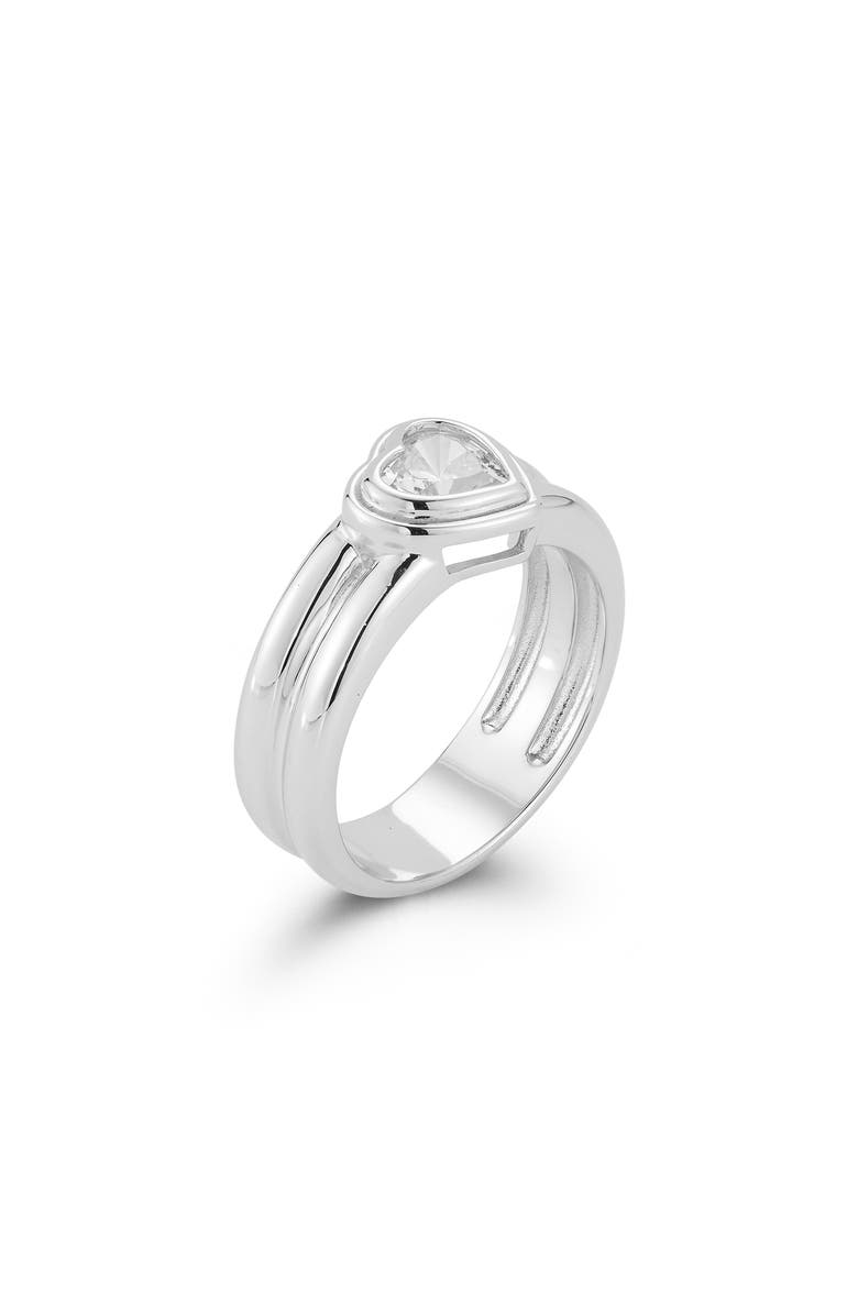 GLAZE JEWELRY Bezel Cubic Zirconia Heart Ring, Alternate, color, Silver