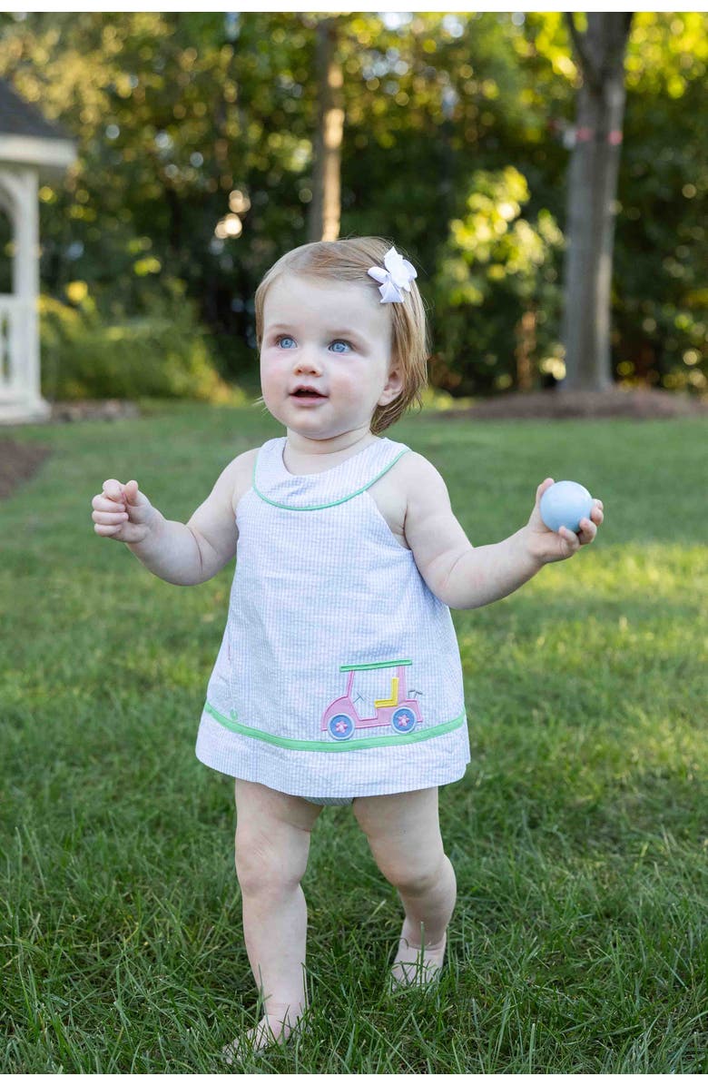 Florence Eiseman Check Seersucker Skirted Romper with Golf Cart, Alternate, color, Blue/White