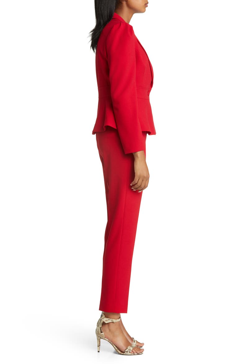 Peplum Blazer & Tapered Pants Set, Alternate, color, RED