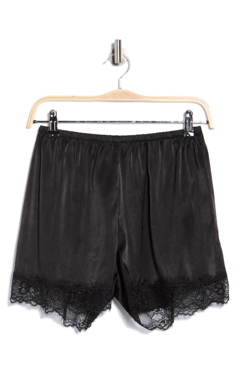NSR Lace Trim Satin Shorts, Alternate, color, Black